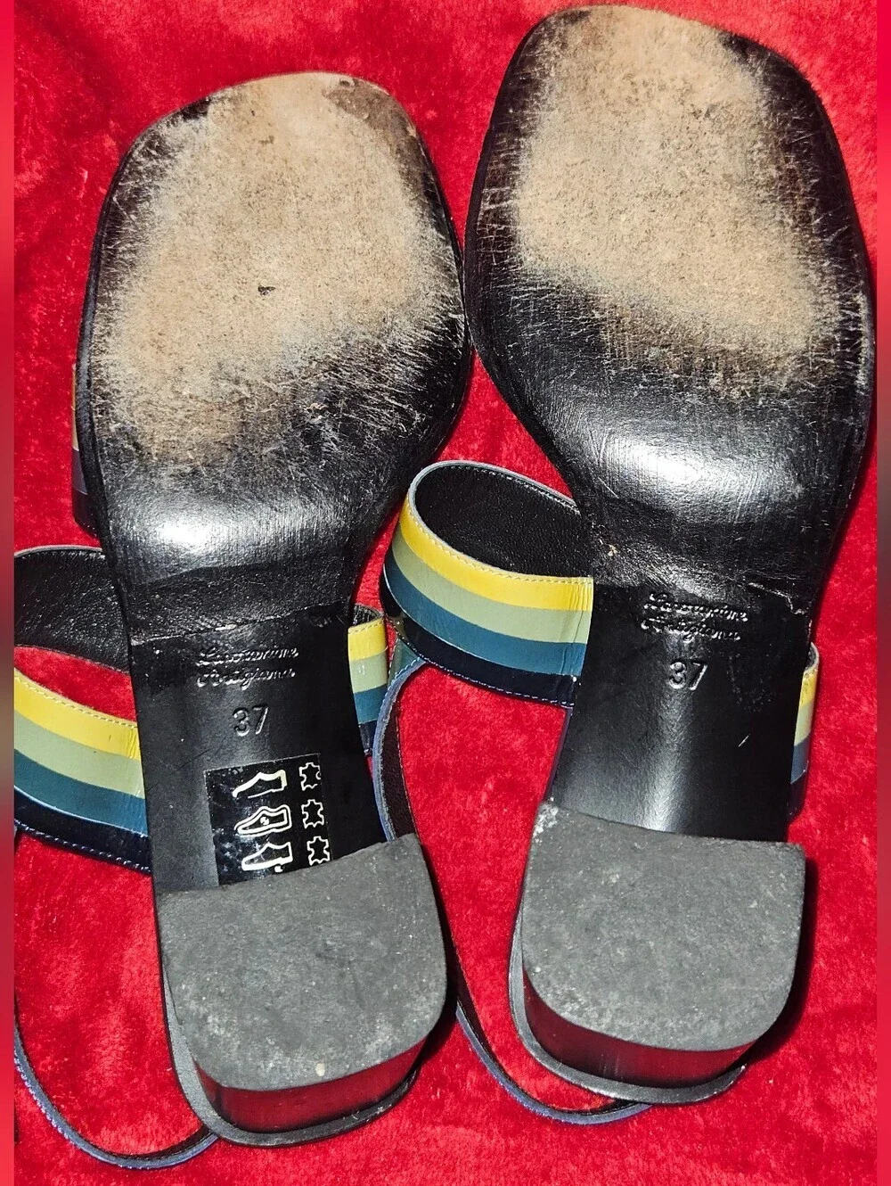 LORAC Made In Italy Multi-Color Striped Block Heel Sandals Size 37/6.5 to 7